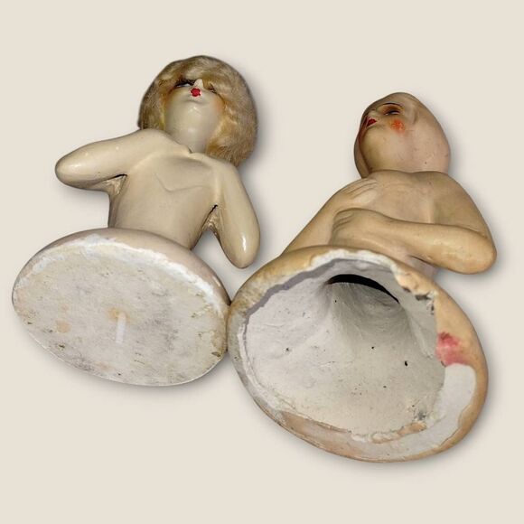 Vtg K.G. 1925 Chalkware Half Dolls-Flapper Art Deco Style Painted Wigged Germany - Picture 4 of 10